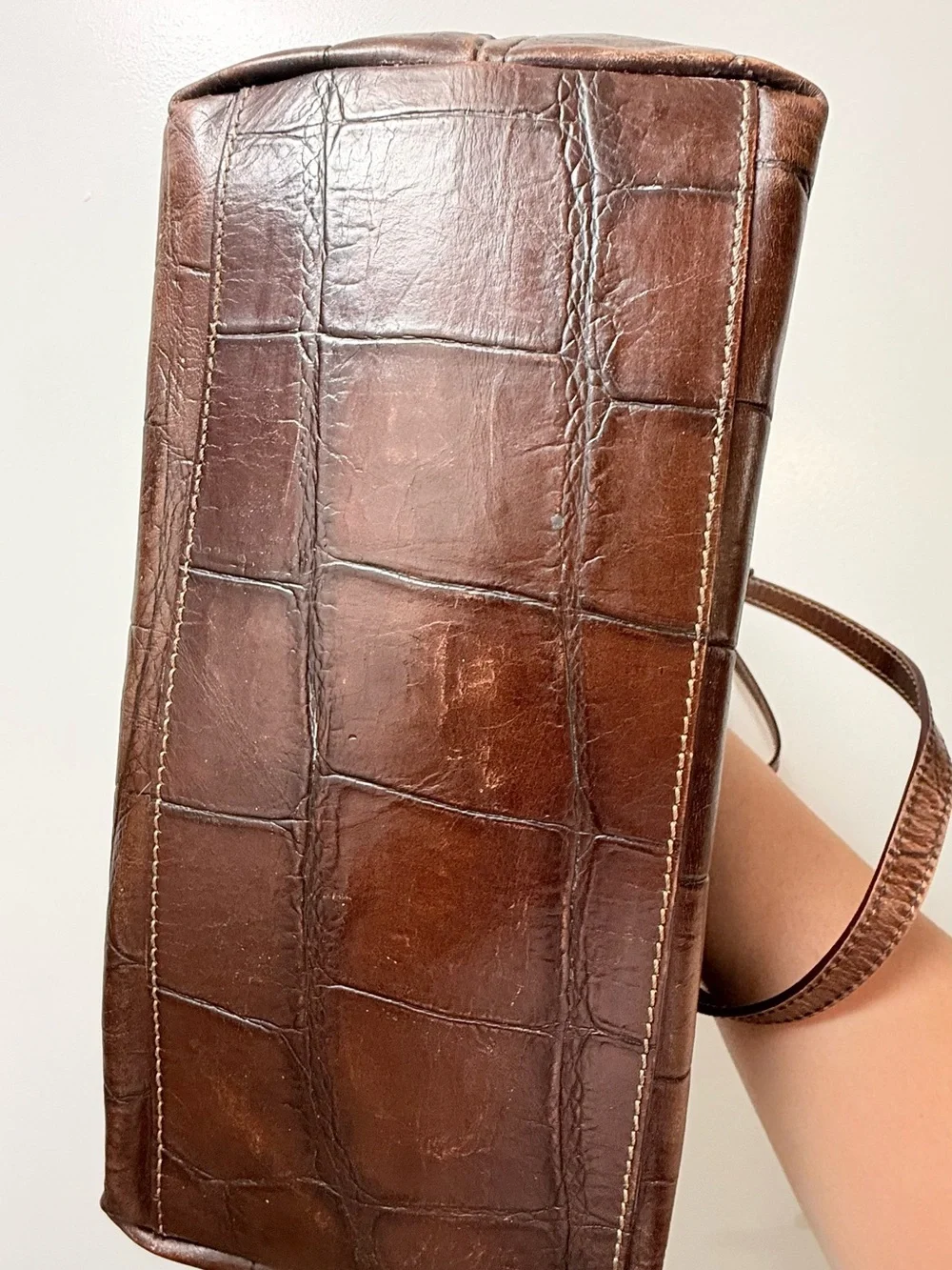 Dooney & Bourke Dark Brown Croc-Embossed Leather Tote
